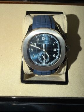 Patek Philippe Blue Dial Chronograph Watch with Blue Rubber Strap